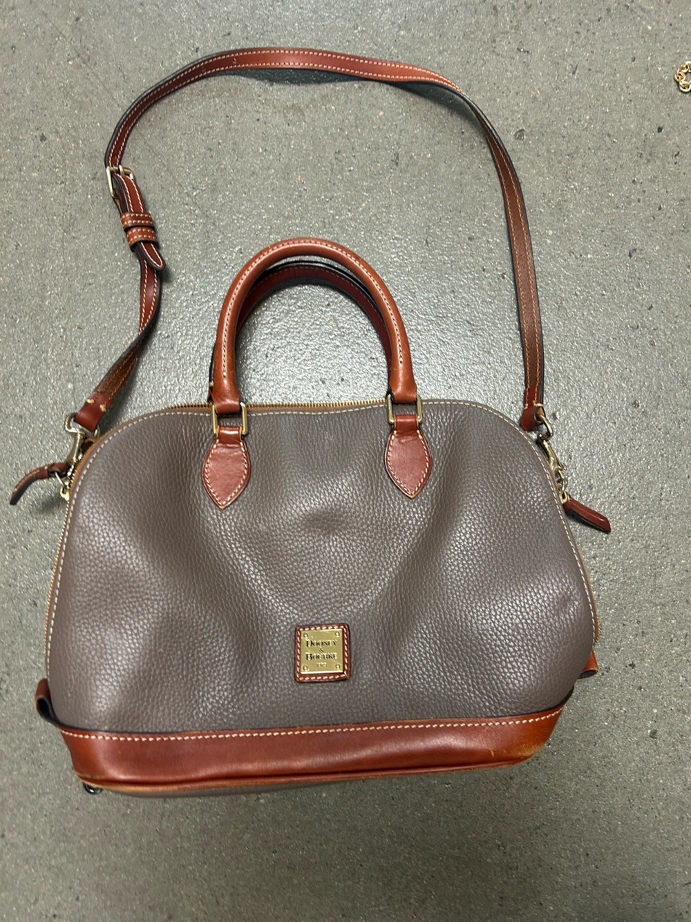 Dooney & Bourke Brown and Dark Gray Pebble Leather Satchel